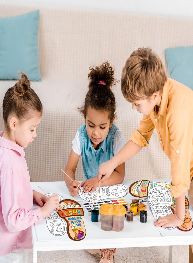 مجموعة أدوات الرسم والتلوين للأطفال من دي في بونيك، ٢٤ قطعة، مناسبة لمدارس الأحد، تتضمن رسمة "يسوع يسير معنا"، وبطاقة تلوين دينية مسيحية لبصمة قدم، وهدايا للحفلات، ومستلزمات أنشطة فنية منزلية أو صفية. - Image 4